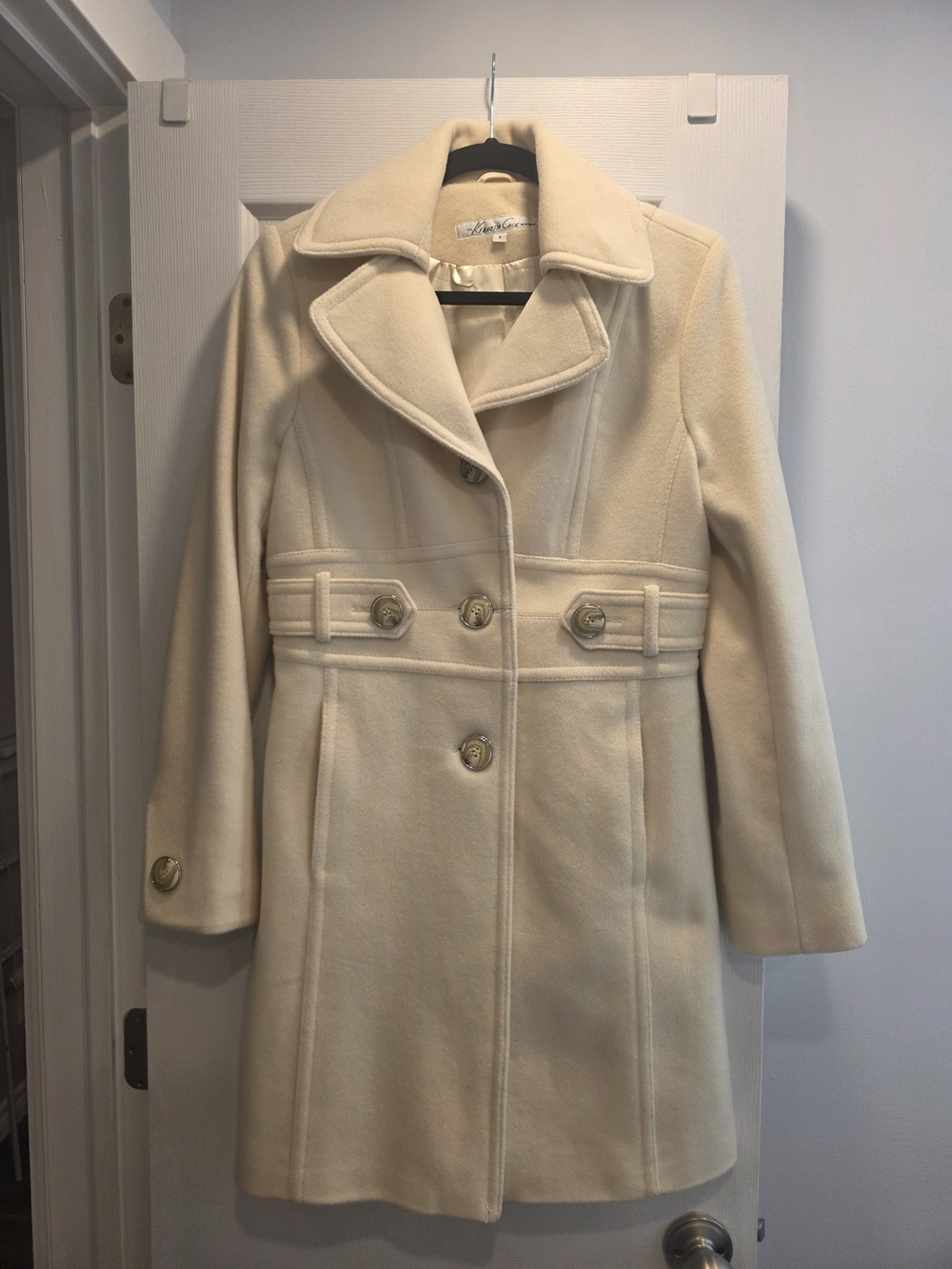 Kenneth Cole New York Cream Double-Breasted Wool-Blend Pea Coat